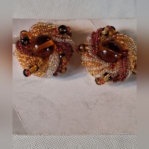 VintageChic Multicolor Beaded Clip On  Earrings